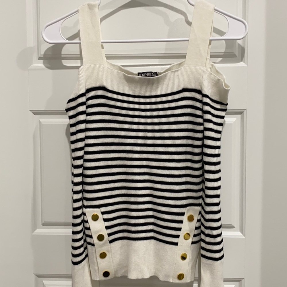 Express Off Shoulder Striped Sweater